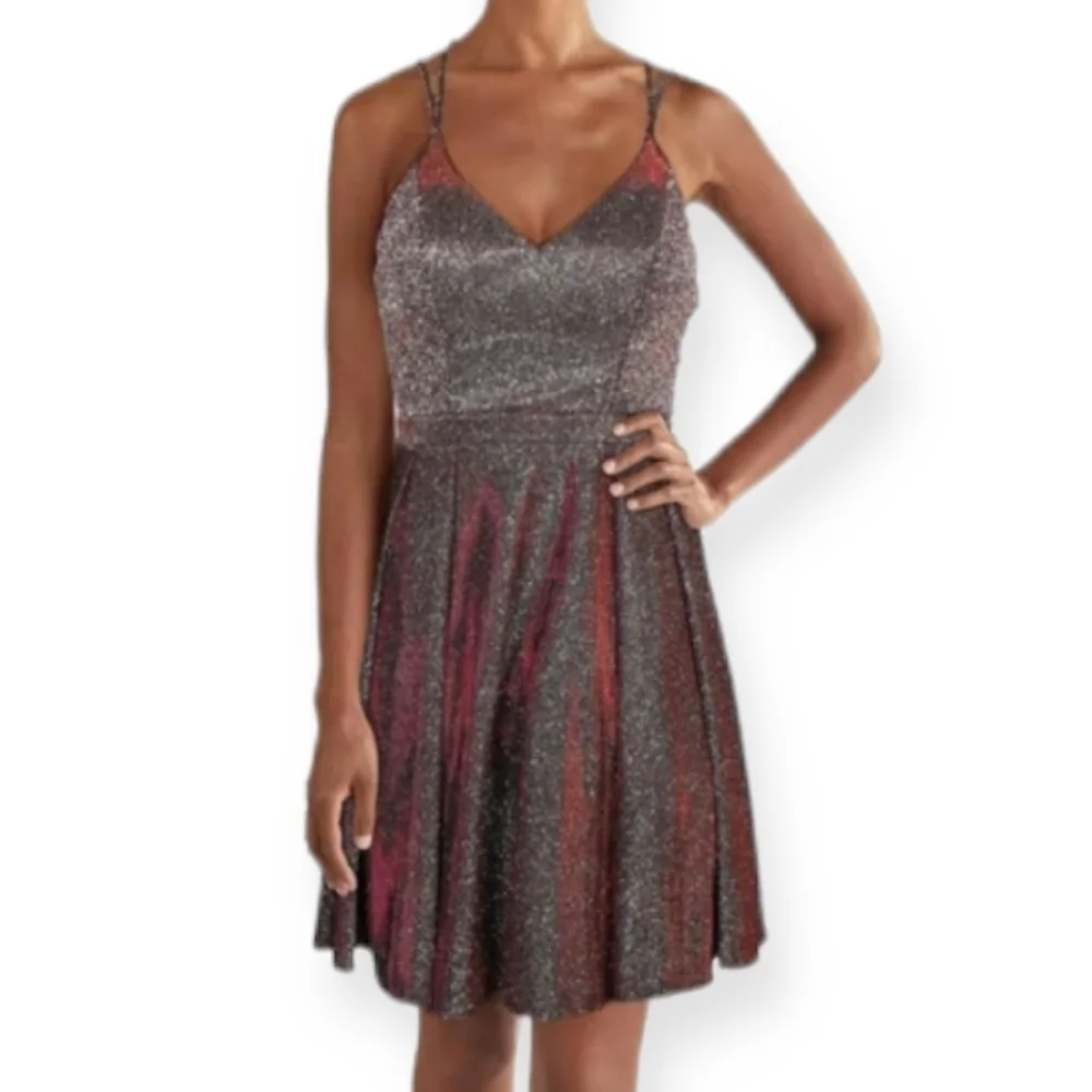 Sequin Hearts Junior's Size 13 Dress Pink Silver Fit Flare Sparkes Prom Wedding